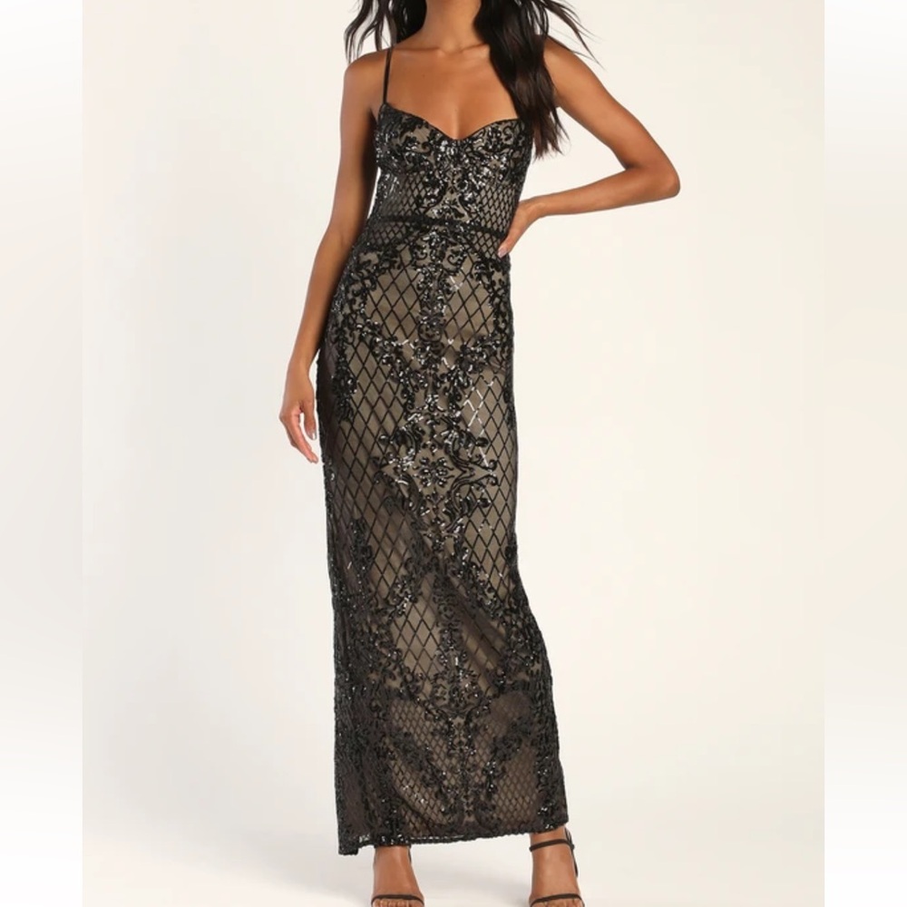 Moonlit Love Black Sequin Maxi Dress